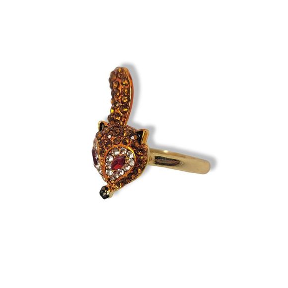 Pavé Round Golden Red White Crystal GoldTone Fox Ring Size 10 - Picture 4 of 6